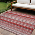 8' X 10' Gray Pink And Red Striped Washable Non Skid Indoor Outdoor Area Rug