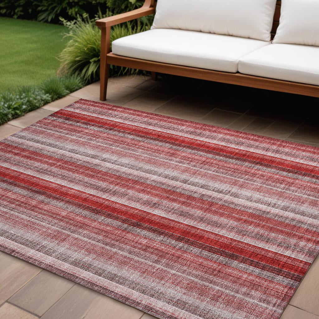8' X 10' Gray Pink And Red Striped Washable Non Skid Indoor Outdoor Area Rug