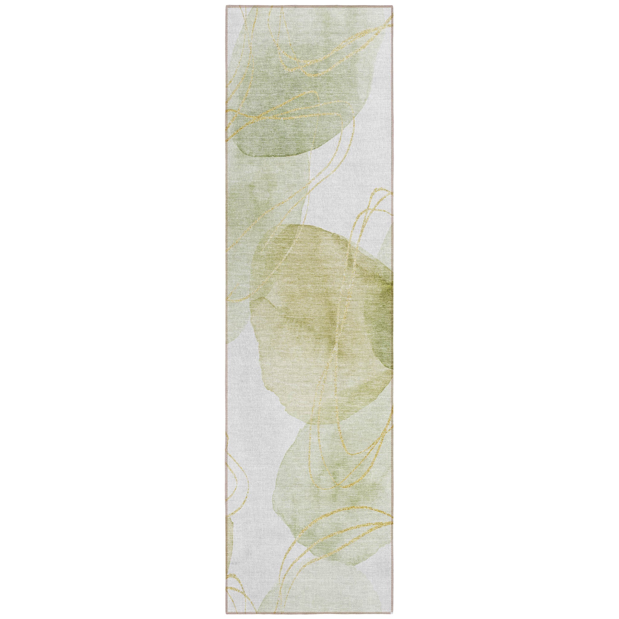 8' Runner Green And Ivory Abstract Washable Non Skid Indoor Outdoor Runner Rug