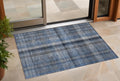 3' X 5' Blue Plaid Washable Non Skid Indoor Outdoor Area Rug