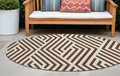 8' Round Brown And White Round Geometric Washable Non Skid Indoor Outdoor Area Rug
