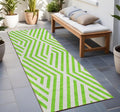 8' Runner Lime Green And White Geometric Washable Non Skid Indoor Outdoor Runner Rug
