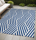 5' X 8' Navy And White Geometric Washable Non Skid Indoor Outdoor Area Rug