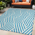 5' X 8' Teal And White Geometric Washable Non Skid Indoor Outdoor Area Rug