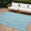 10' X 14' Teal And White Geometric Washable Non Skid Indoor Outdoor Area Rug