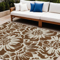 8' X 10' Brown And Ivory Floral Washable Non Skid Indoor Outdoor Area Rug