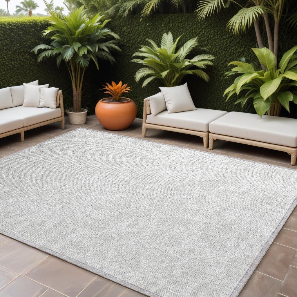 10' X 14' Ivory Floral Washable Non Skid Indoor Outdoor Area Rug