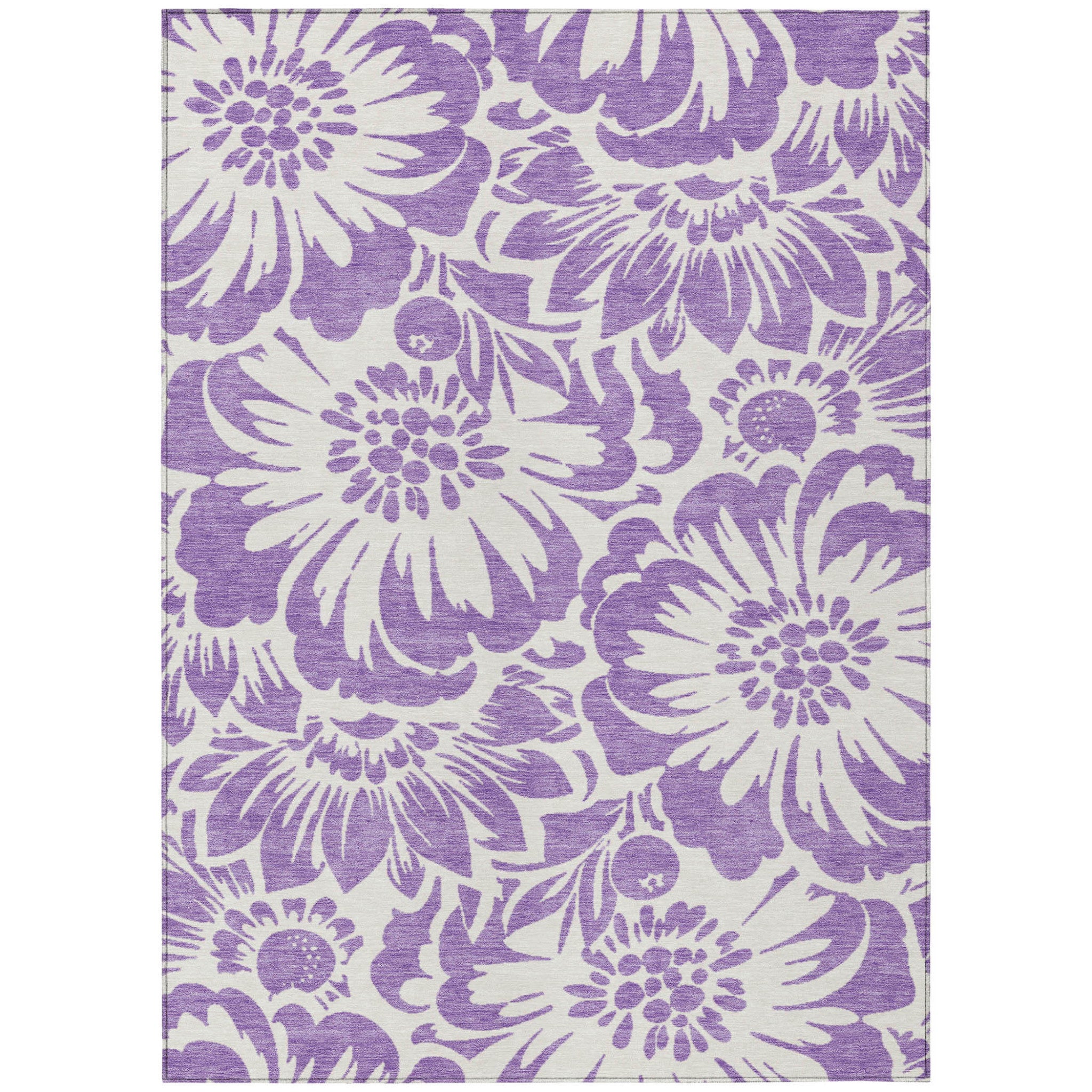 8' X 10' Purple And Ivory Floral Washable Non Skid Indoor Outdoor Area Rug