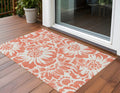 2' X 3' Salmon And Ivory Floral Washable Non Skid Indoor Outdoor Area Rug