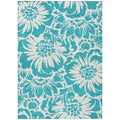 5' X 8' Teal And Ivory Floral Washable Non Skid Indoor Outdoor Area Rug