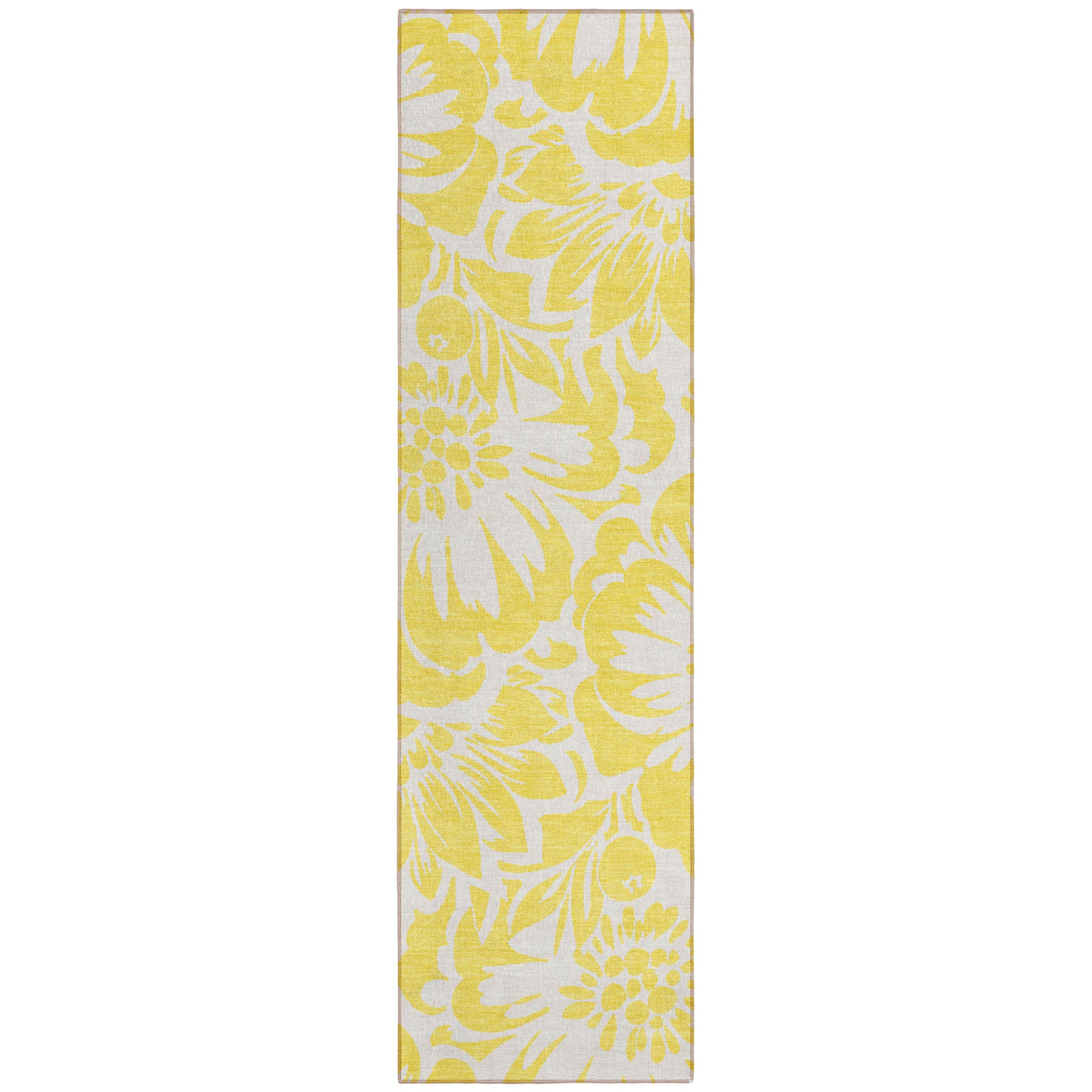 8' Runner Yellow And Ivory Floral Washable Non Skid Indoor Outdoor Runner Rug