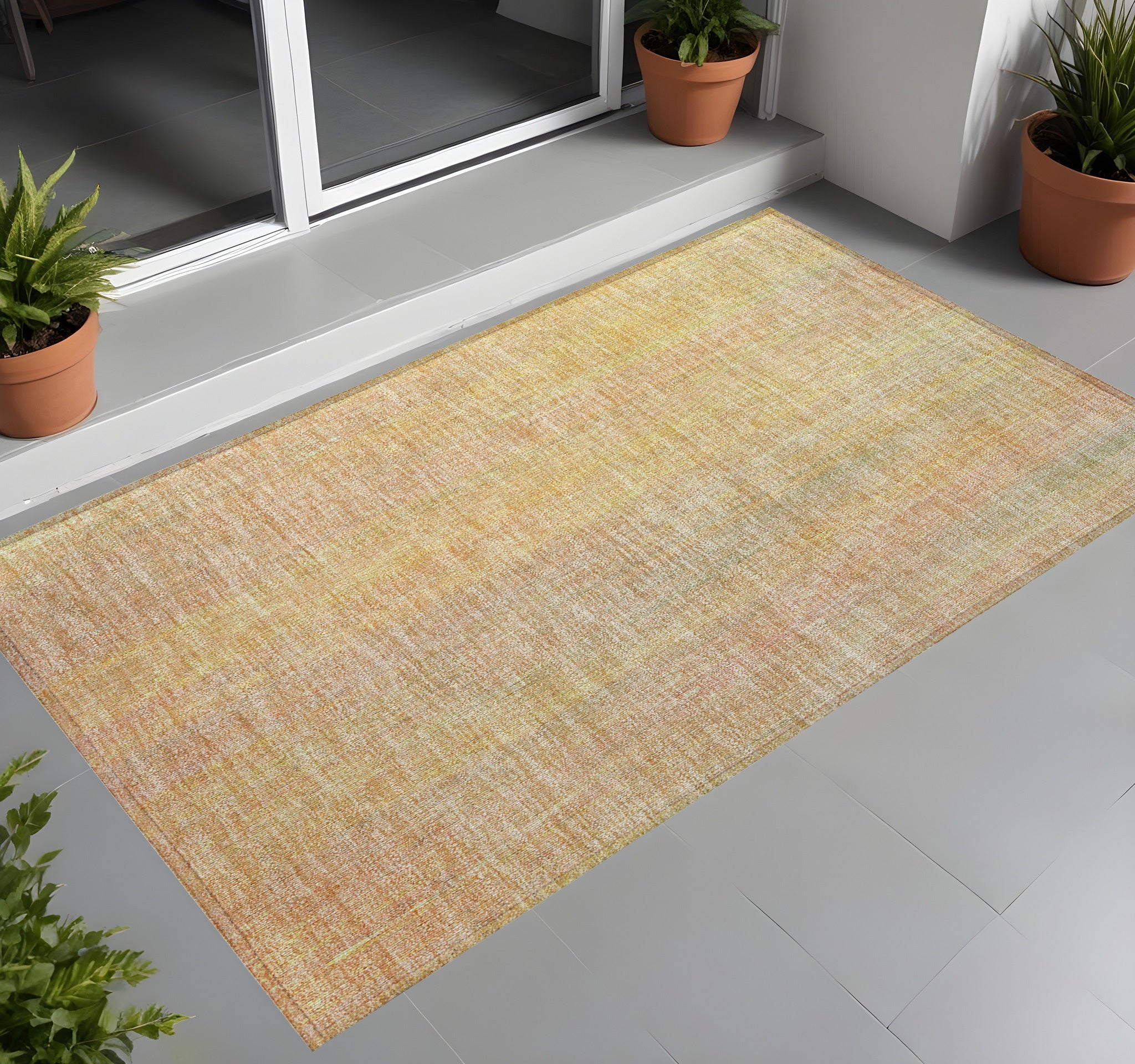 2' X 3' Yellow And Orange Striped Washable Non Skid Indoor Outdoor Area Rug