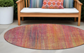 8' Round Red And Orange Round Striped Washable Non Skid Indoor Outdoor Area Rug