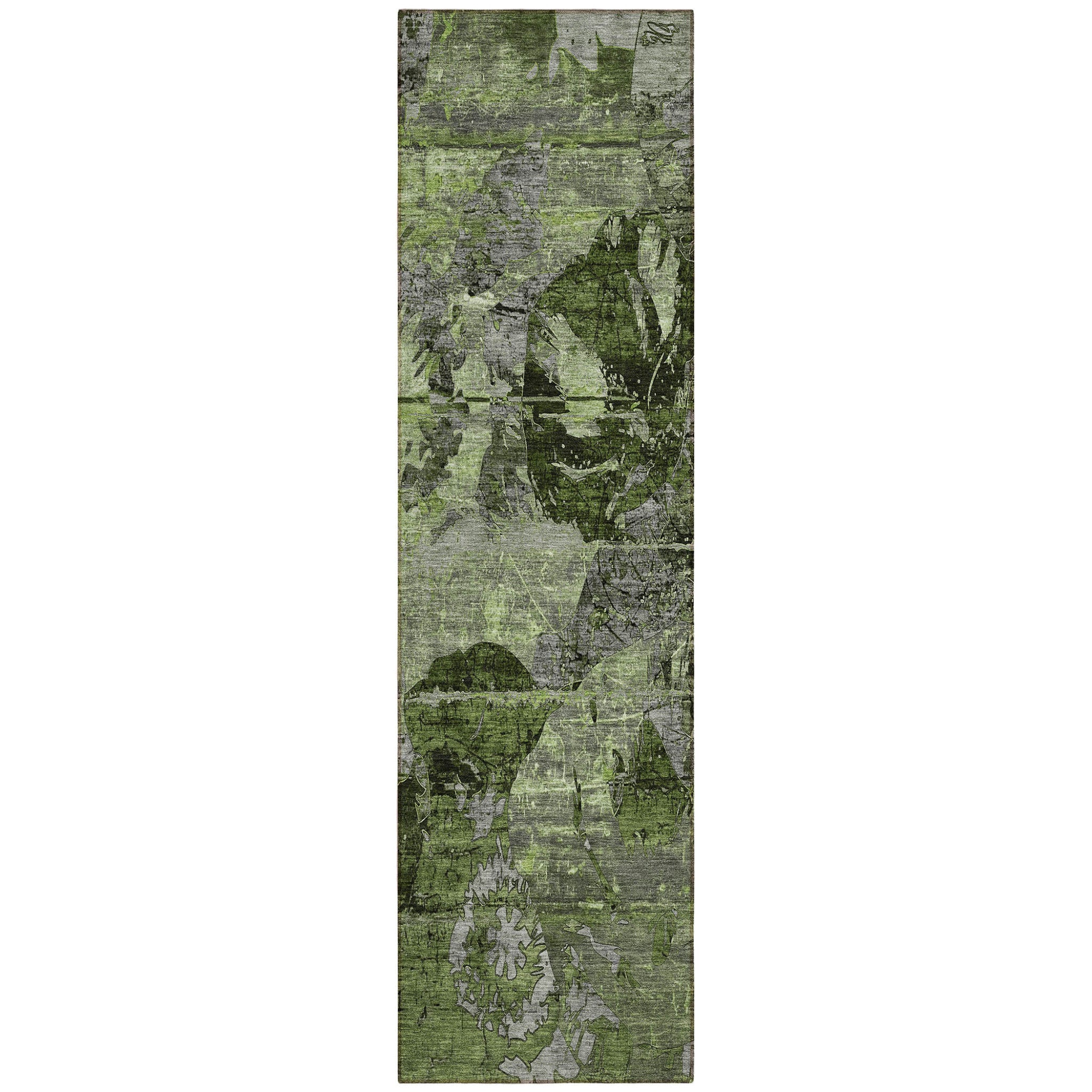 8' Runner Green And Gray Floral Washable Non Skid Indoor Outdoor Runner Rug