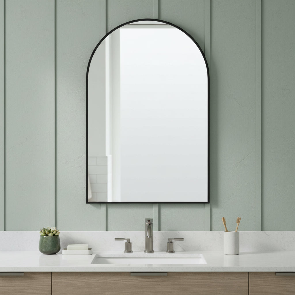 39 Black Arch Metal Framed Bathroom Vanity Mirror