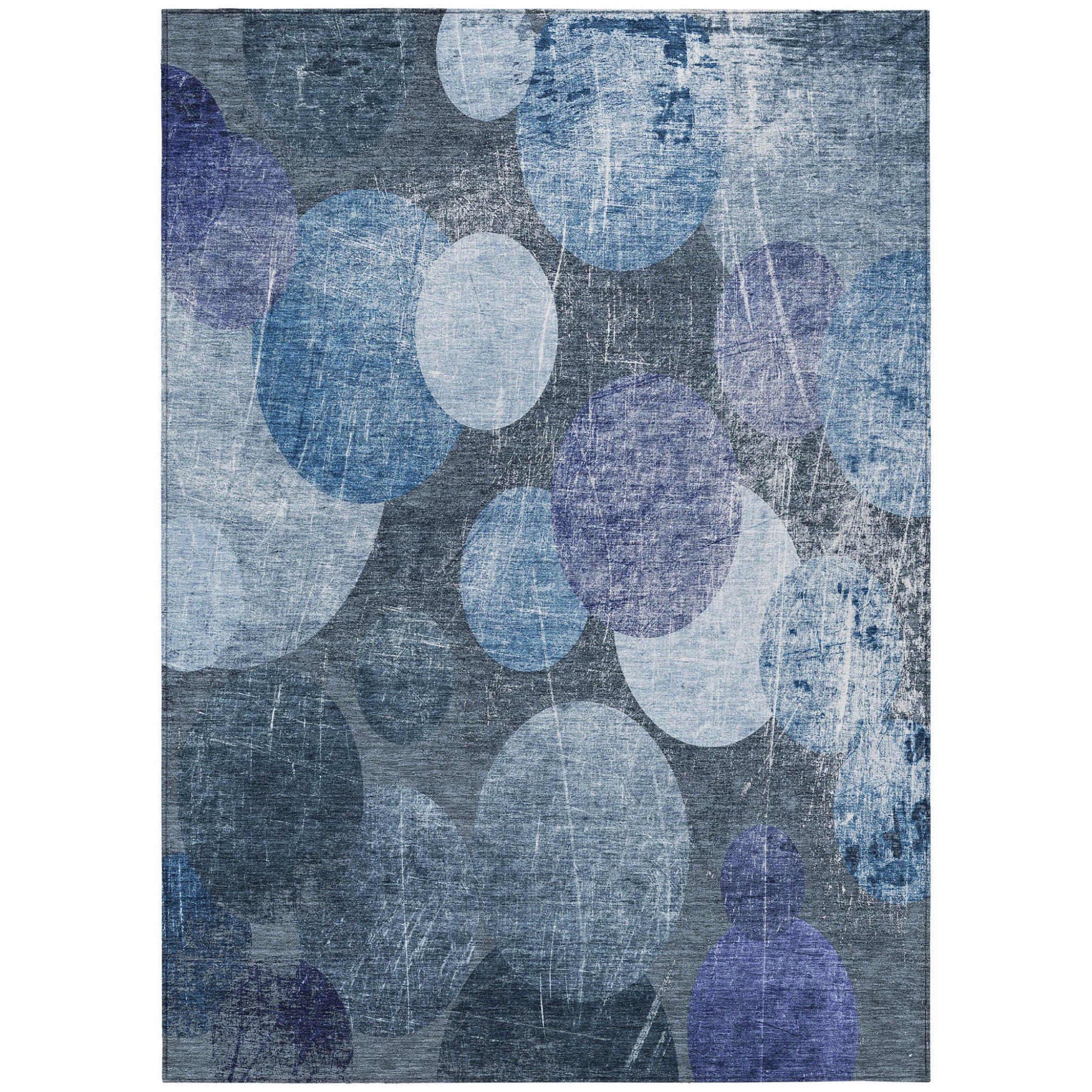 8' X 10' Gray And Blue Abstract Washable Non Skid Indoor Outdoor Area Rug
