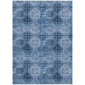 5' X 8' Navy Blue Floral Medallion Washable Non Skid Indoor Outdoor Area Rug