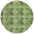 8' Round Olive Green Round Floral Medallion Washable Non Skid Indoor Outdoor Area Rug