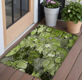 2' X 3' Fern Green And Gray Floral Washable Non Skid Indoor Outdoor Area Rug