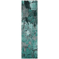 8' Runner Teal Black And Gray Floral Washable Non Skid Indoor Outdoor Runner Rug