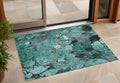 3' X 5' Teal Black And Gray Floral Washable Non Skid Indoor Outdoor Area Rug