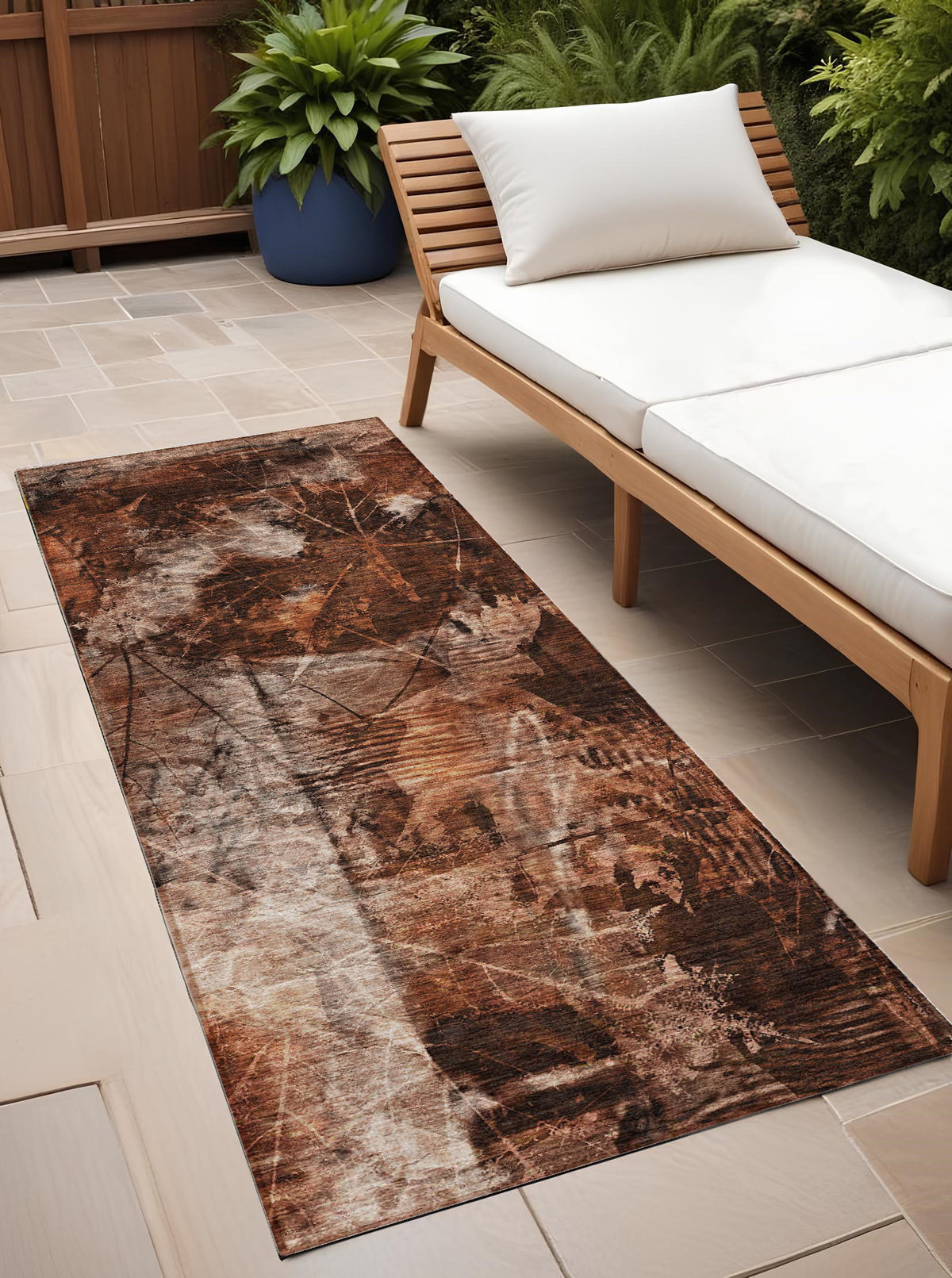 8' Runner Orange Floral Washable Non Skid Indoor Outdoor Runner Rug