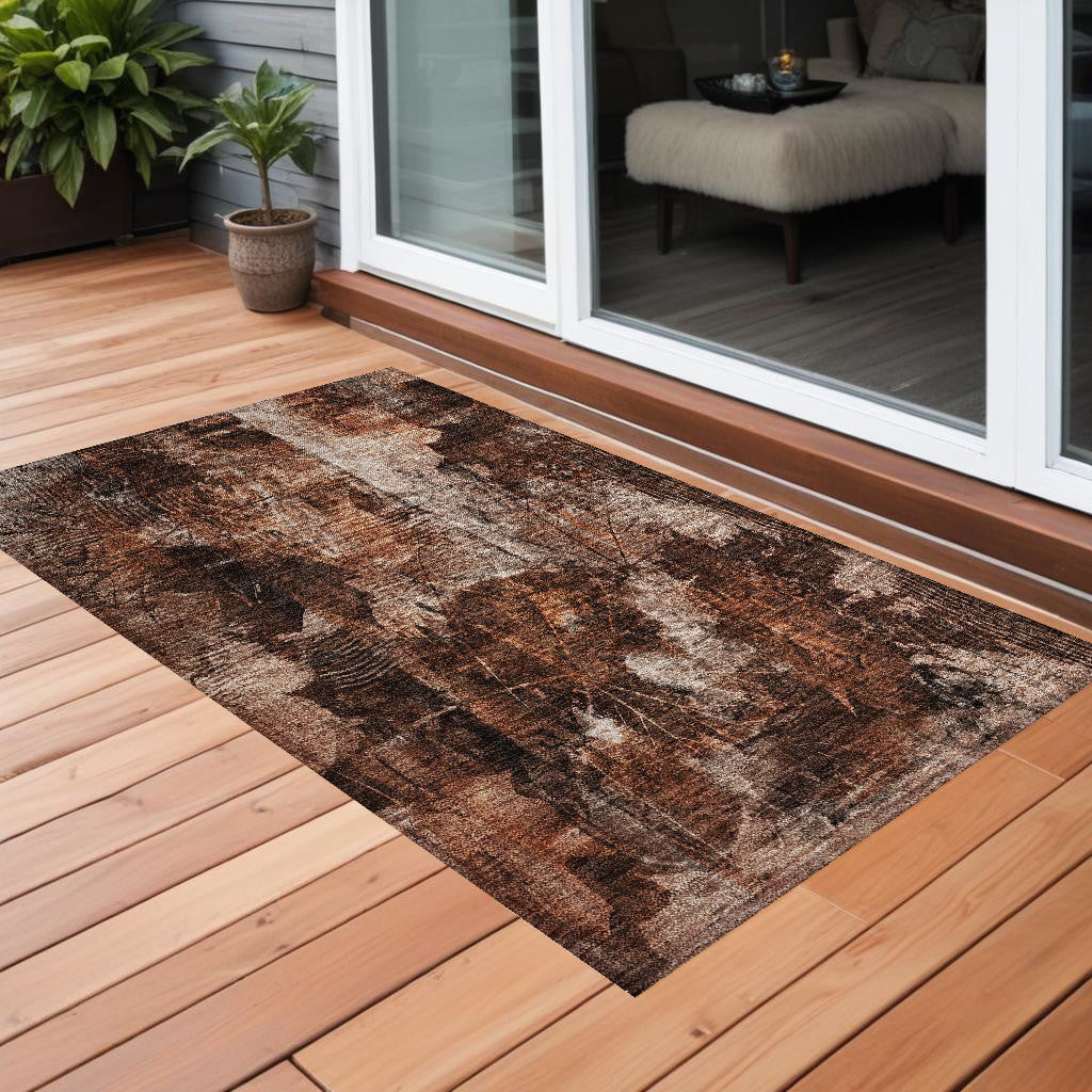3' X 5' Orange Floral Washable Non Skid Indoor Outdoor Area Rug