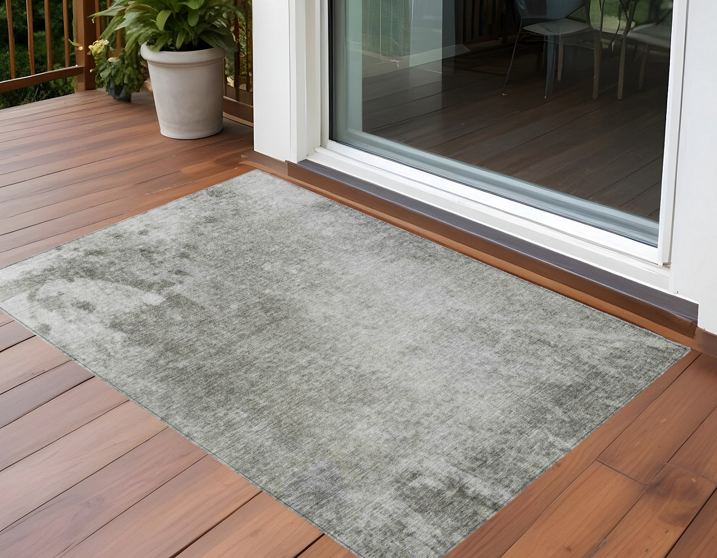 3' X 5' Gray And Off White Abstract Washable Non Skid Indoor Outdoor Area Rug