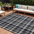 8' X 10' Black Gray And White Plaid Washable Non Skid Indoor Outdoor Area Rug