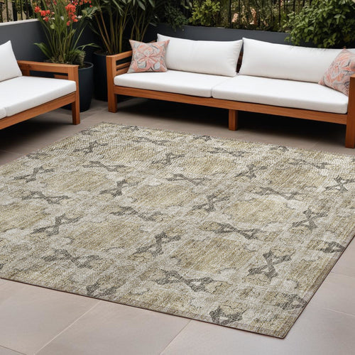 10' X 14' Beige And Gray Floral Medallion Washable Non Skid Indoor Outdoor Area Rug