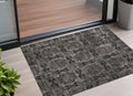 3' X 5' Gray And Black Floral Medallion Washable Non Skid Indoor Outdoor Area Rug