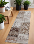 8' Runner Taupe And Ivory Patchwork Washable Non Skid Indoor Outdoor Runner Rug