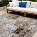 10' X 14' Taupe And Ivory Patchwork Washable Non Skid Indoor Outdoor Area Rug