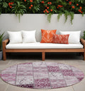 8' Round Mountbatten Pink Round Patchwork Washable Non Skid Indoor Outdoor Area Rug