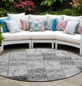 8' Round Gray Round Patchwork Washable Non Skid Indoor Outdoor Area Rug