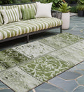 8' Runner Green Patchwork Washable Non Skid Indoor Outdoor Runner Rug