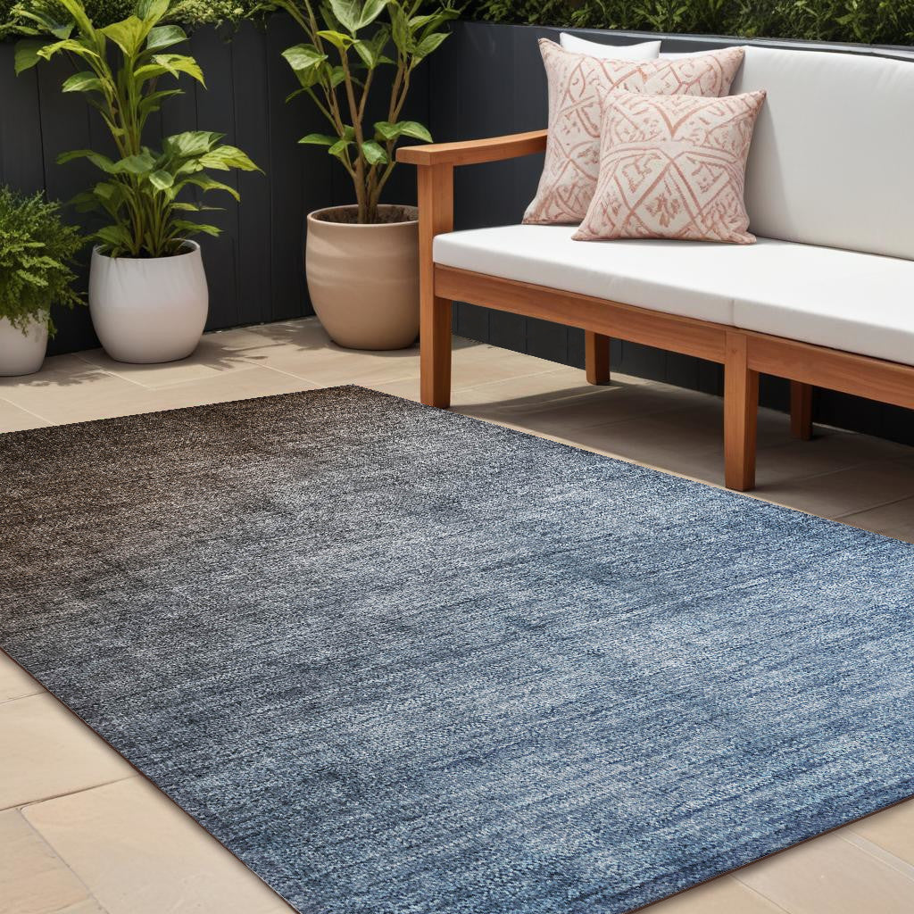 8' X 10' Blue And Green Ombre Washable Non Skid Indoor Outdoor Area Rug