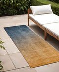 8' Runner Denim And Gold Ombre Washable Non Skid Indoor Outdoor Runner Rug