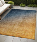 5' X 8' Denim And Gold Ombre Washable Non Skid Indoor Outdoor Area Rug