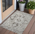 2' X 3' Ivory And Dark Brown Oriental Washable Non Skid Indoor Outdoor Area Rug