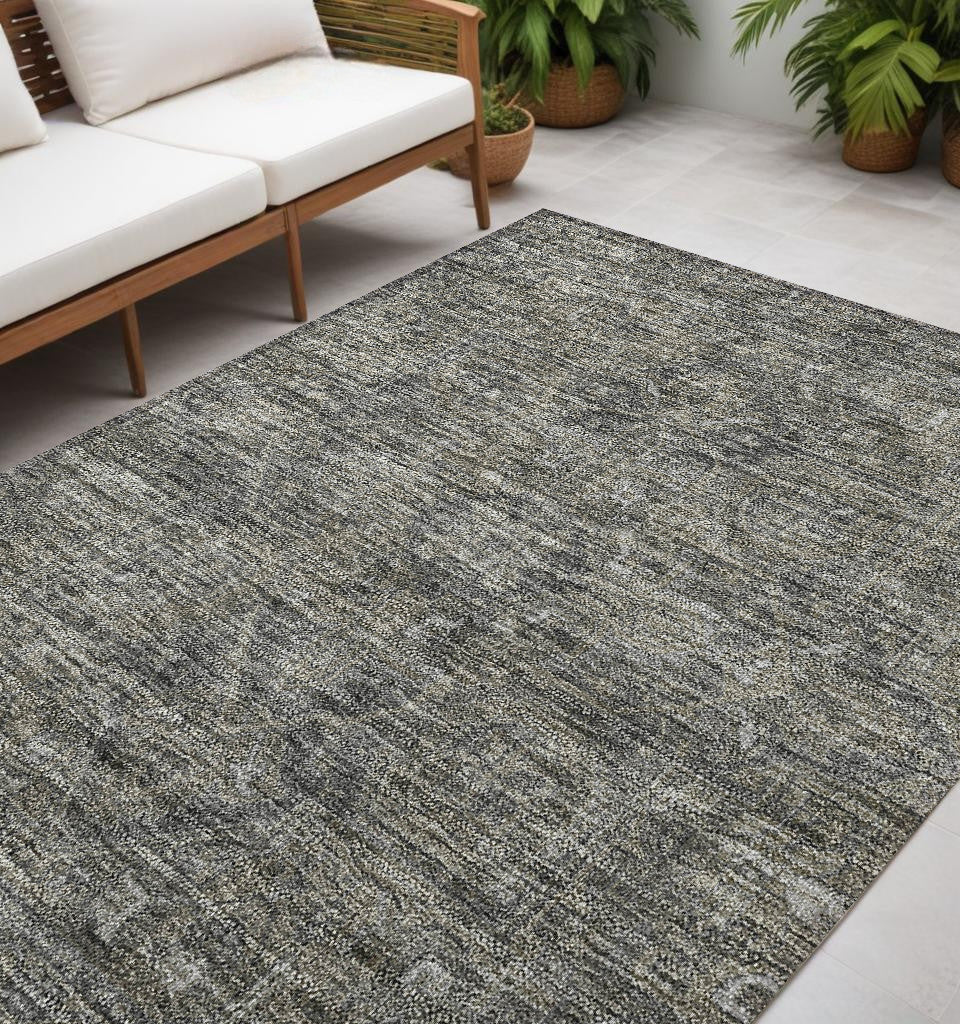 5' X 8' Brown And Black Oriental Washable Non Skid Indoor Outdoor Area Rug