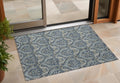 2' X 3' Blue And Cream Damask Washable Non Skid Indoor Outdoor Area Rug