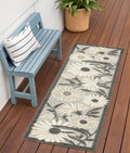6 Beige And Gray Floral Indoor Outdoor Runner Rug