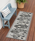 6 Black And White Floral Indoor Outdoor Runner Rug
