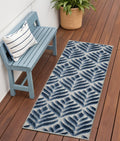 6 Blue And Gray Botanical Leaves Indoor Outdoor Runner Rug