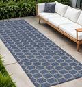 8 Blue And Ivory Geometric Indoor Outdoor Runner Rug