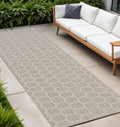8 Gray And Ivory Geometric Indoor Outdoor Runner Rug
