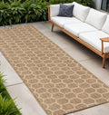 8 Natural And Beige Geometric Indoor Outdoor Runner Rug