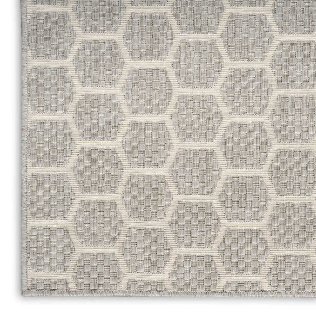 12 Gray And Ivory Geometric Indoor Outdoor Runner Rug