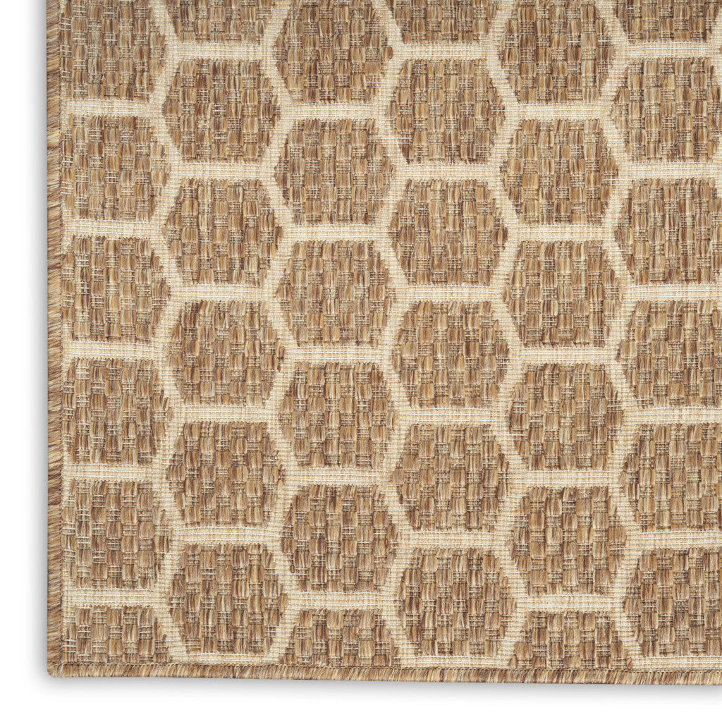 12 Natural And Beige Geometric Indoor Outdoor Runner Rug